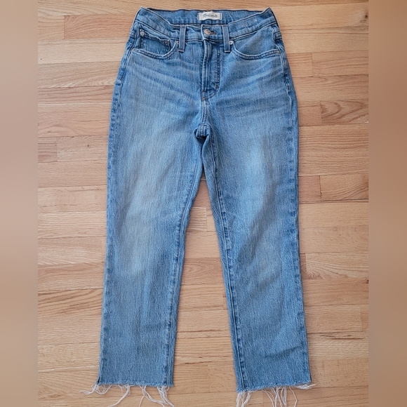MADEWELL THE PERFECT VINTAGE JEANS HIGH RISE COMFORT STRETCH RAW HEM 25 PETITE - Picture 2 of 13